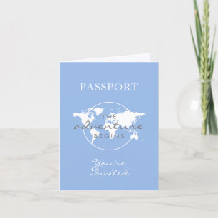 Invitación Tema de viaje de Baby Shower Passport Dusty Blue