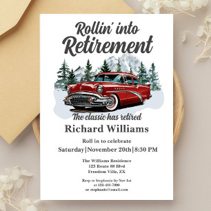 Invitación Tema de viaje de jubilación Coche clásico retro ro
