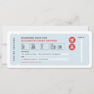 Invitación Tema de viaje de pasaje de avión ducha de bebé azu