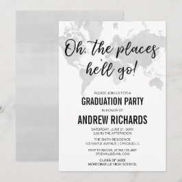 Invitación Tema de viaje Oh los lugares donde irá a la gradua