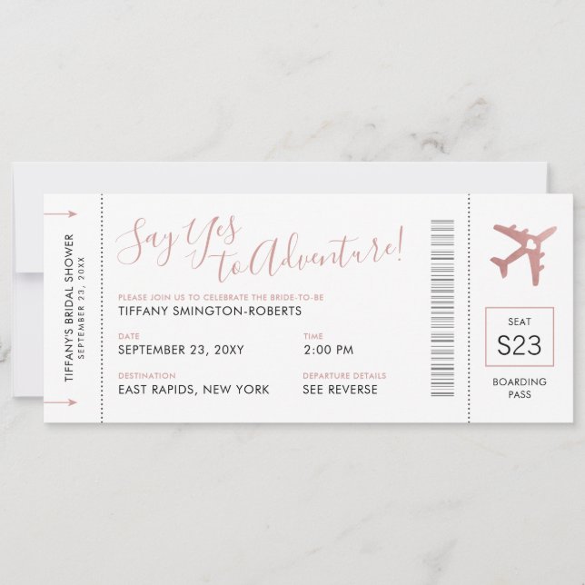 Invitación Tema de viajes rosado Bridal Shower Embarque (Anverso)