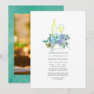 Invitación Tema de vino boho menta y azul Celebración de la v