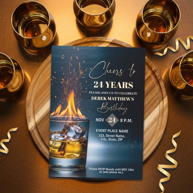 Invitación Tema de Whisky Dorado para Cumpleaños 24 de Hombre (Subido por el creador)