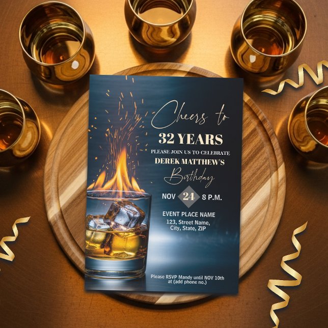 Invitación Tema de Whisky Dorado para Cumpleaños 32 de Hombre (Subido por el creador)