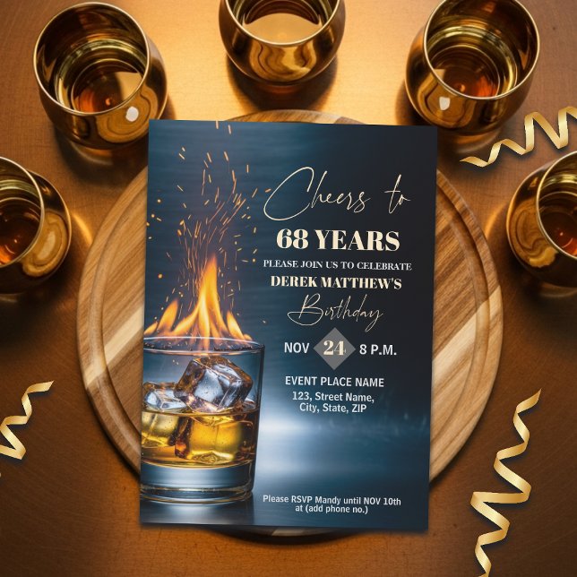 Invitación Tema de Whisky Dorado para Cumpleaños de Hombres d (Subido por el creador)