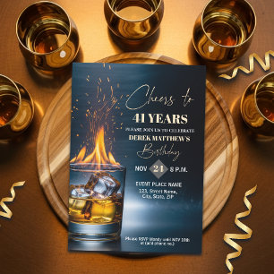 Invitación Tema de Whisky Dorado para Hombres Cumpleaños 41