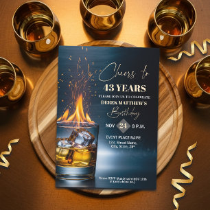 Invitación Tema de Whisky Dorado para Hombres Cumpleaños 43