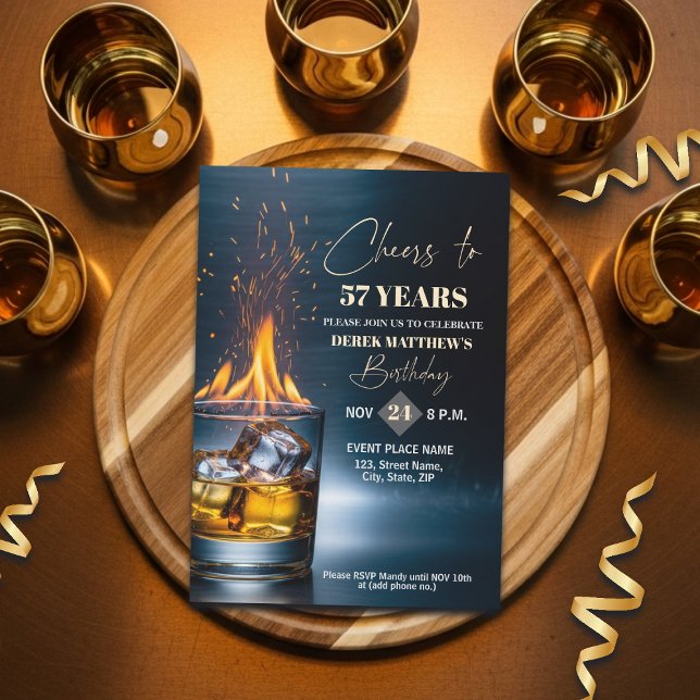 Invitación Tema de Whisky Dorado para Hombres Cumpleaños 57 (Subido por el creador)