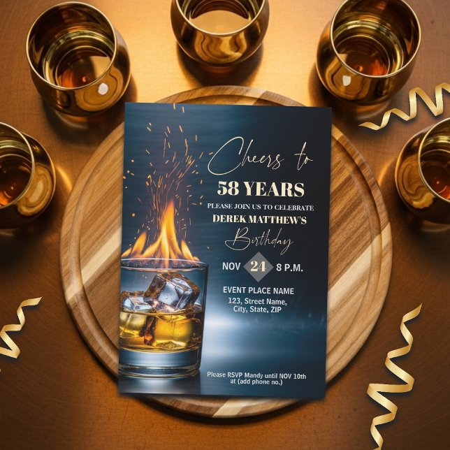 Invitación Tema de Whisky Dorado para Hombres Cumpleaños 58 (Subido por el creador)
