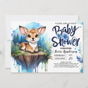 Invitación Tema de Woodland Baby Shower azul para Boy