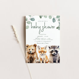Invitación Tema de Woodland Baby Shower con animales