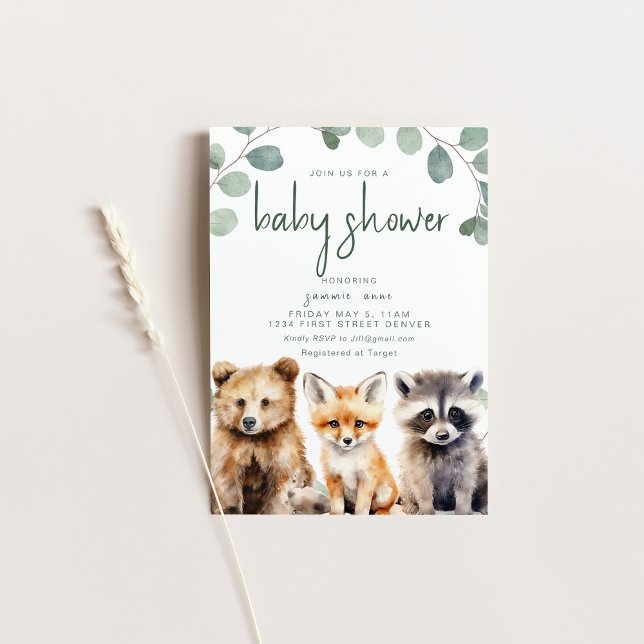 Invitación Tema de Woodland Baby Shower con animales (Subido por el creador)
