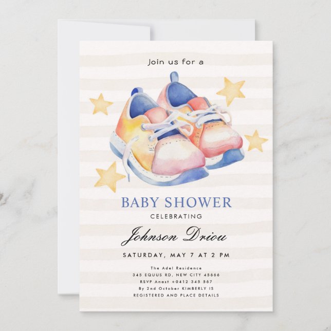 Invitación Tema de zapatitos de bebé al agua | Shower de bebé (Anverso)