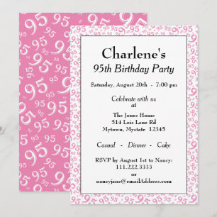 Invitación Tema del 95 cumpleaños: Patrón blanco y rosa