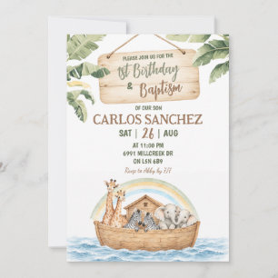 Invitación Tema del Arca de Noé para Cumpleaños y Bautizo