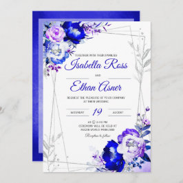 Invitación Tema del Boda azul real y morado