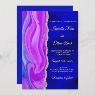 Invitación Tema del Boda azul real y morado
