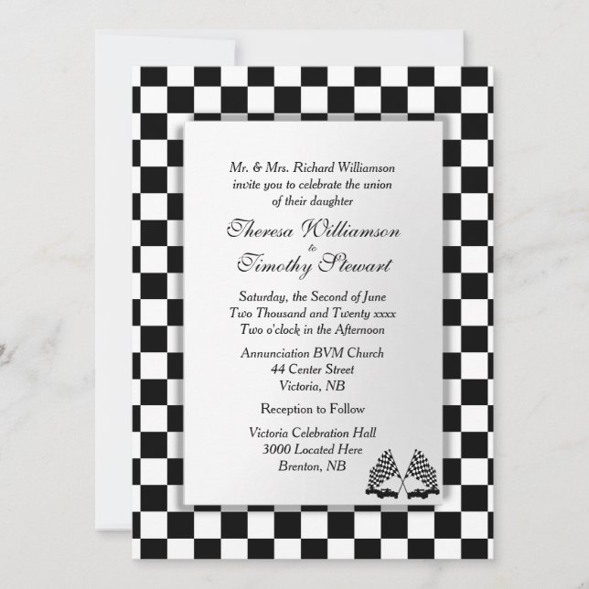 Invitación Tema del Boda de coches de carrera (Anverso)