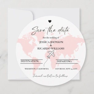 Invitación Tema del boda de viajes monograma guardar la ronda
