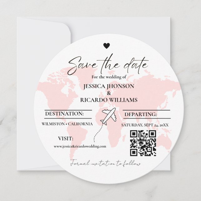 Invitación Tema del boda de viajes monograma guardar la ronda (Anverso)