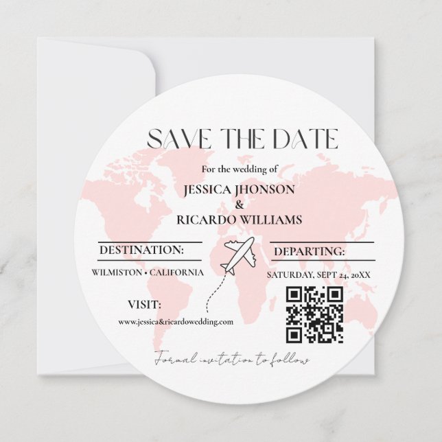 Invitación Tema del boda de viajes monograma guardar la ronda (Anverso)