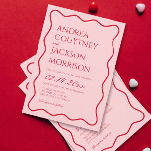 Invitación Tema del Boda rojo y rosa ondulado