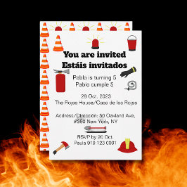 Invitación Tema del bombero Fiesta bilingüe de cumpleaños