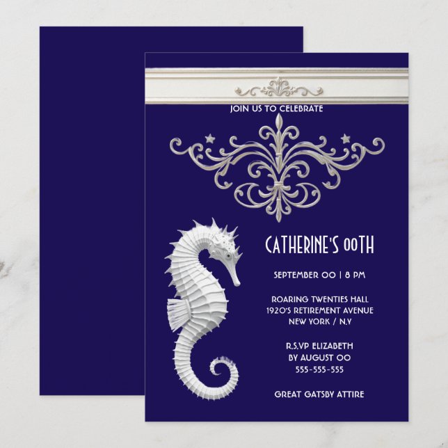 Invitación Tema del caballito de mar verano playa cumpleaños  (Anverso / Reverso)
