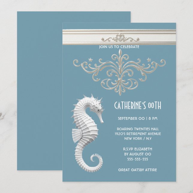 Invitación Tema del caballito de mar verano playa cumpleaños  (Anverso / Reverso)