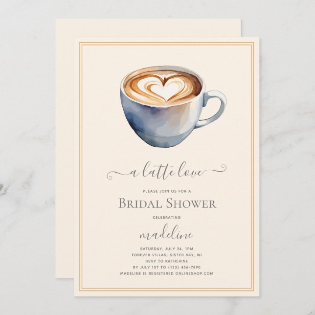 Invitación Tema Del Café Una Ducha Bridal De Amor Latte (Anverso / Reverso)