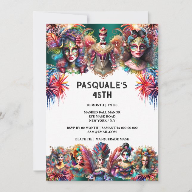 Invitación Tema del carnaval de fuegos artificiales para muje (Anverso)