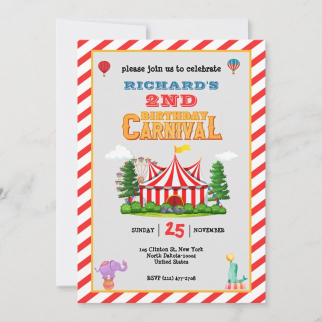 Invitación Tema del carnaval del partido de cumpleaños del ni (Anverso)