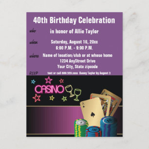 Invitación Tema del Casino 40 celebración del cumpleaños mora