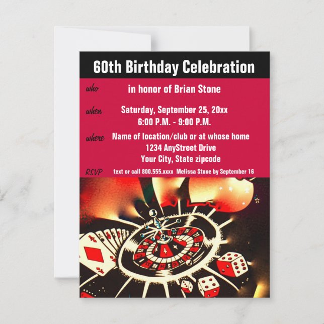 Invitación Tema del Casino Celebración de cumpleaños número 6 (Anverso)