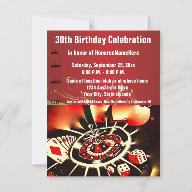 Invitación Tema del Casino Celebración del 30 aniversario (Anverso)