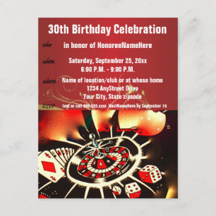 Invitación Tema del Casino Celebración del 30 aniversario