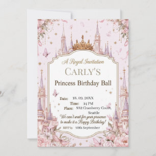 Invitación Tema del Castillo de la Princesa Baile de Cumpleañ