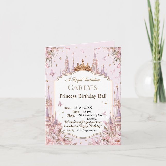 Invitación Tema del Castillo de la Princesa Baile de Cumpleañ (Anverso)