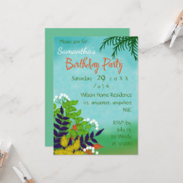 Invitación Tema del cielo azul del jardín verde de cumpleaños