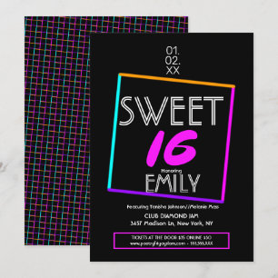 Invitación Tema del Club Flyer Sweet 16 Geométrico Neon