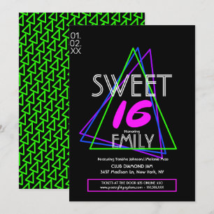Invitación Tema del Club Flyer Sweet 16 Neon Geométrico