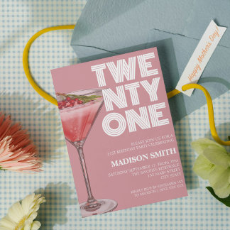 Invitación Tema del cóctel rosa 21ª Fiesta de cumpleaños para