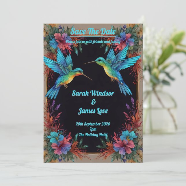 Invitación Tema del colibrí botánico oscuro (Anverso de pie)