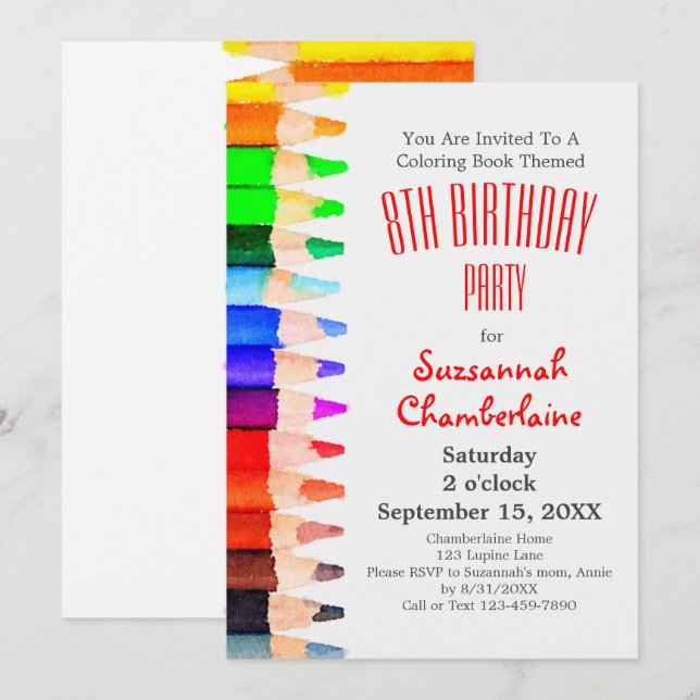 Invitación Tema del colorido Rainbow Pencils Niños Fiesta de  (Anverso / Reverso)