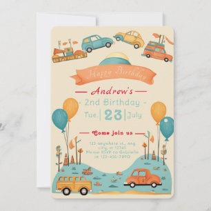 Invitación Tema del cumpleaños de los niños del automóvil Inv