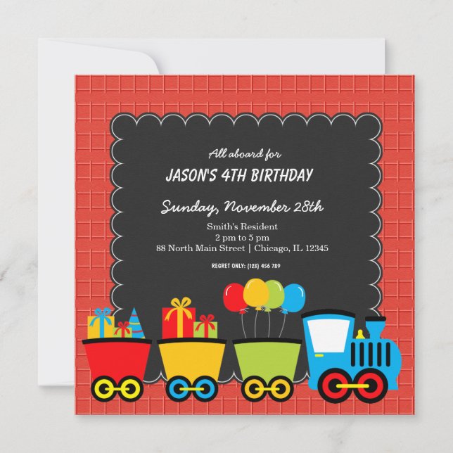 Invitación Tema del cumpleaños de los trenes (Anverso)