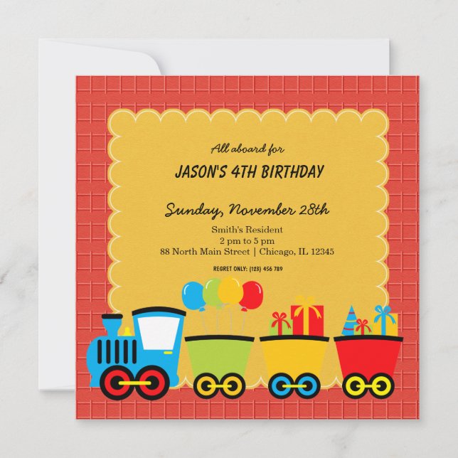 Invitación Tema del cumpleaños de los trenes (Anverso)