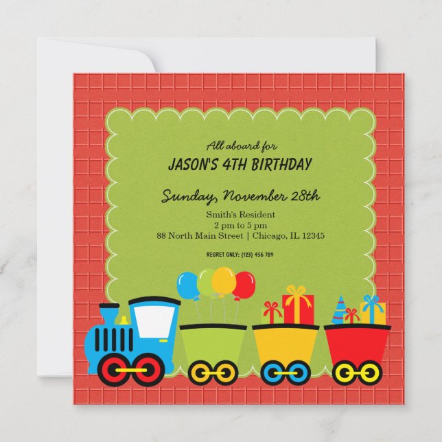 Invitación Tema del cumpleaños de los trenes (Anverso)