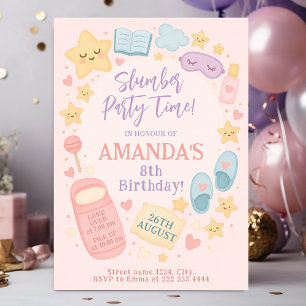 Invitación Tema del cumpleaños de Pastel Pink Sleepover