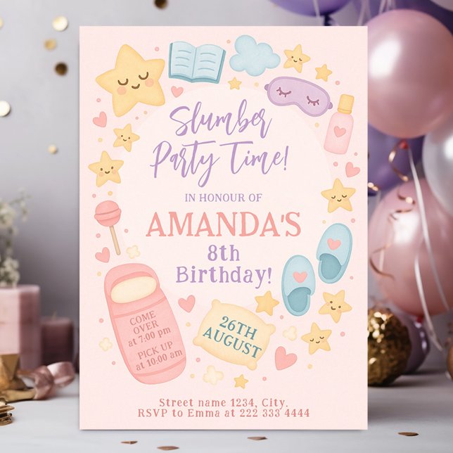 Invitación Tema del cumpleaños de Pastel Pink Sleepover (Subido por el creador)